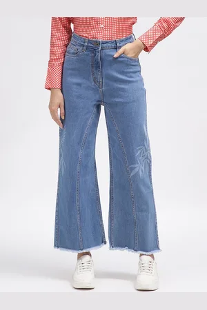 ICONIC Women Printed Flared Low Distress Jeans