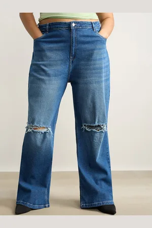 FREAKINS Women Plus Size Wide Leg High-Rise Slash Knee Light Fade Stretchable Jeans