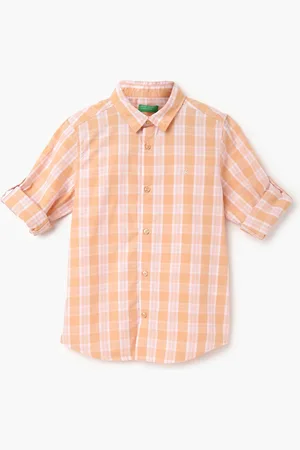 Benetton Boys Checked Spread Collar Cotton Regular Fit Casual Shirt