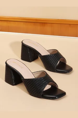 TRASE Textured Open Toe Block Heels