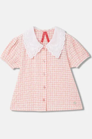 Blue Giraffe Checked Peter Pan Collar Top