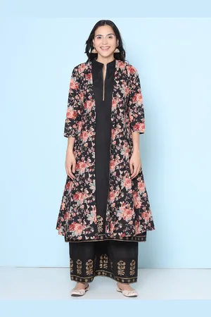 Bhama Couture Floral Printed Empire Pure Cotton Anarkali Kurta With Palazzo & Jacket