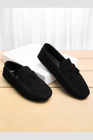 LOUIS STITCH Men Obsidian Black Italian Suede Leather Handmade Driving Tassel Loafers