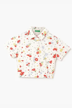 Benetton Floral Print Cotton Shirt Style Top