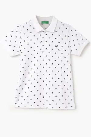 Benetton Boys Polo Collar Polka Dot Printed Pure Cotton T-shirt