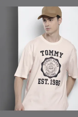 Tommy Hilfiger Pure Cotton Brand Logo Printed Oversized Drop-Shoulder Sleeves T-shirt