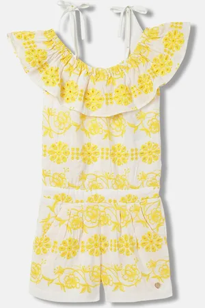 Blue Giraffe Girls Floral Embroidered Jumpsuit