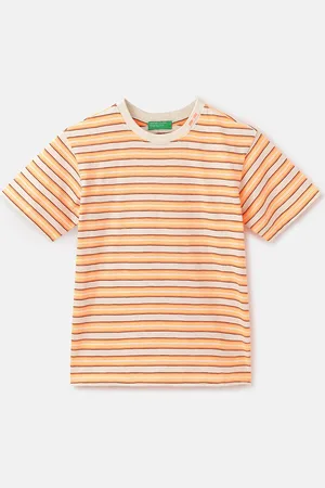 Benetton Boys Striped Round Neck Cotton T-shirt