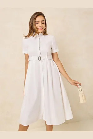 Styli White Short Sleeve Shirt Midi Dress With Belt