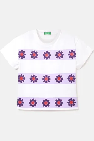 Benetton Girls Floral Printed Pure Cotton T-shirt