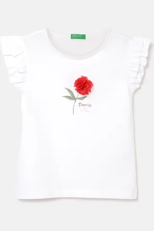 Benetton Girls Printed Pure Cotton Pockets T-shirt