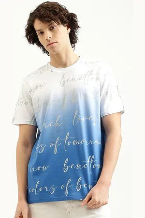 Benetton Men Printed Pure Cotton Raw Edge T-shirt