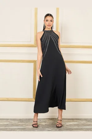 Styli Black Embellished Halter Neck Sheath Maxi Dress