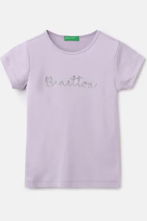 Benetton Girls Typography Round Neck Short Sleeves Pure Cotton T-shirt