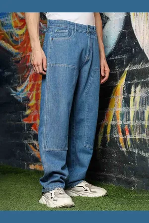 HERE&NOW Men Baggy Loose Relaxed Fit Pure Cotton Jeans