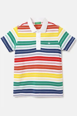 Benetton Boys Striped Polo Collar Pure Cotton Pockets T-shirt