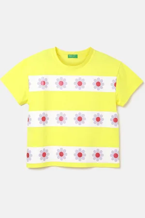 Benetton Girls Striped Pure Cotton Applique T-shirt