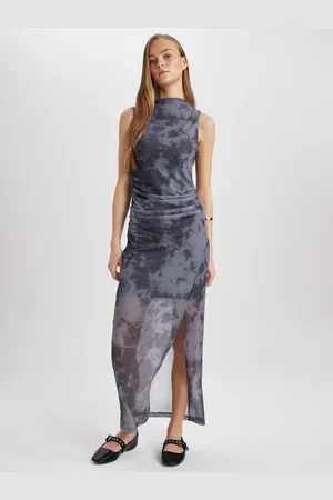DeFacto Abstract Printed High Neck Maxi Dress