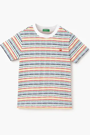 Benetton Boys Striped Round Neck Pure Cotton T-shirt