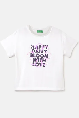 Benetton Girls Typography Printed Pure Cotton Applique T-shirt