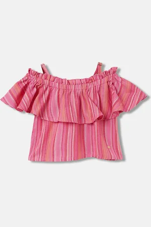 Elle Striped Cold-Shoulder Bardot Top