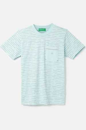 Benetton Boys Round Neck Short Short Striped Pure Cotton T-shirt