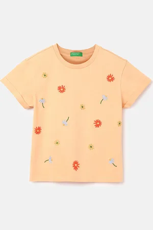 Benetton Girls Floral Printed Pure Cotton T-shirt