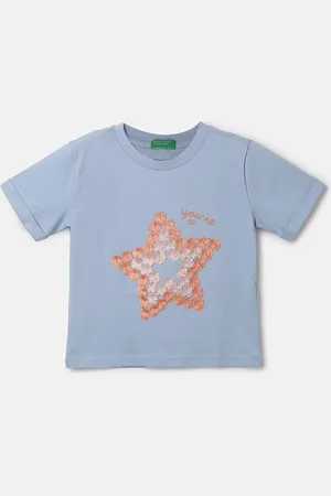 Benetton Girls Printed Pure Cotton Applique T-shirt