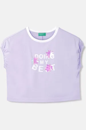 Benetton Girls Typography Printed Pure Cotton T-shirt