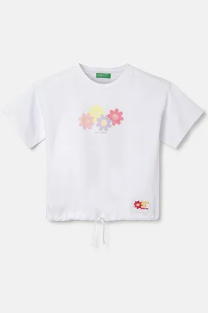 Benetton Girls Round Neck Typography Printed Pure Cotton T-shirt