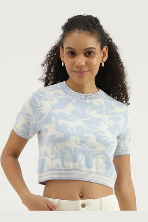 Benetton Conversational Self Design Pure Cotton Crop Top
