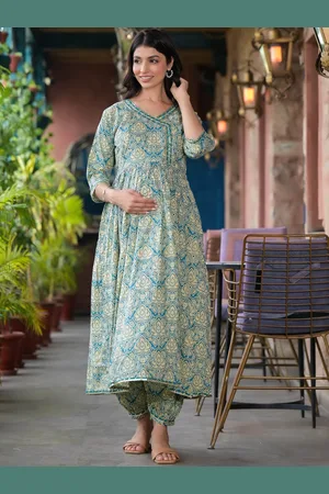 Aujjessa Printed Pure Cotton Maternity Feeding Kurta with Harem Pants