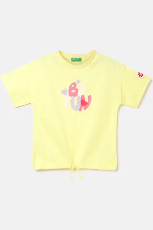 Benetton Girls Typography Printed Pure Cotton Applique T-shirt