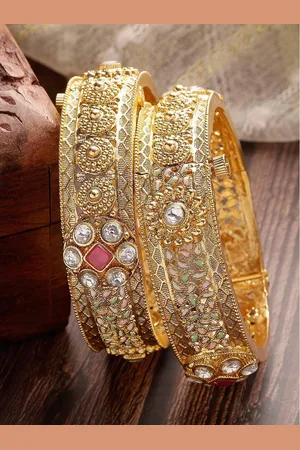 karatcart Set Of 2 Gold-Plated American Diamond Studded Bangles