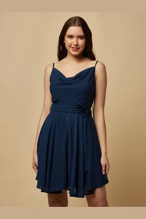 RAASSIO Solid Georgette Fit & Flare Dress