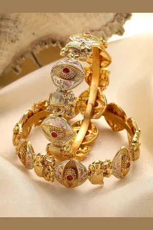 karatcart Set of 2 Gold-Plated Kundan Stone Studded Bangles