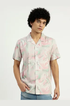 Benetton Abstract Printed Spread Collar Short Sleeves Casual Shirt