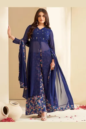 DRESOUL Floral Embroidered V-Neck A-Line Kurta with Palazzos & Dupatta