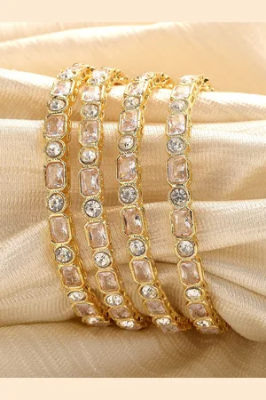 karatcart Set Of 4 Gold Plated American Diamond Studded Bangles