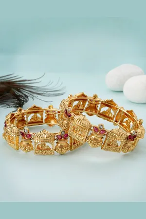 karatcart Set Of 2 Gold-Plated Kundan Studded Bride Doli And Kalash Design Bangles