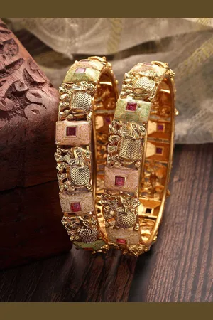 karatcart Set Of 2 Gold Plated Kundan Studded Bangles