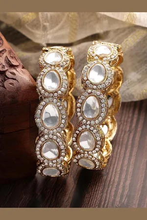 karatcart Set Of 2 Gold-Plated American Diamond Studded Bangles