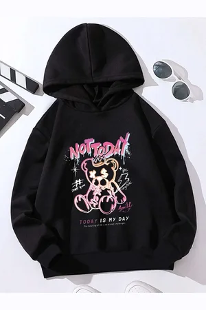 Stylecast Girls Black Typography Printed Hooded Pullover