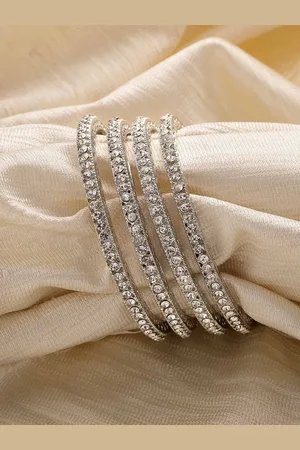 karatcart Set of 4 Silver-Plated American Diamond Studded Bangles