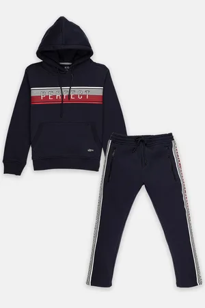 Status Quo Boys Navy Blue Printed Cotton Tracksuits