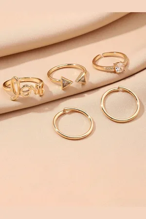 Salty Set Of 5 Stone Studded Love Detail Alexa Finger Rings