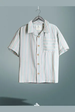 Cherry Crumble Boys Comfort Striped Cotton Spread Collar Short Sleeves Opaque Casual Shirt