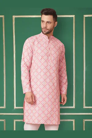 Jompers Floral Printed Mandarin Collar Thread Work Cotton Kurta