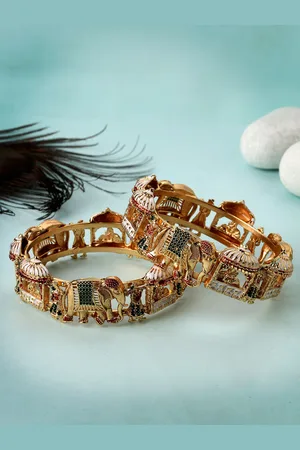 karatcart Set Of 2 Gold Plated Kundan Studded Bangles