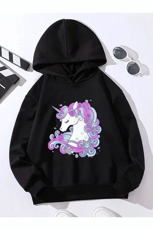 Stylecast Girls Black Graphic Printed Hooded Sweatshirt